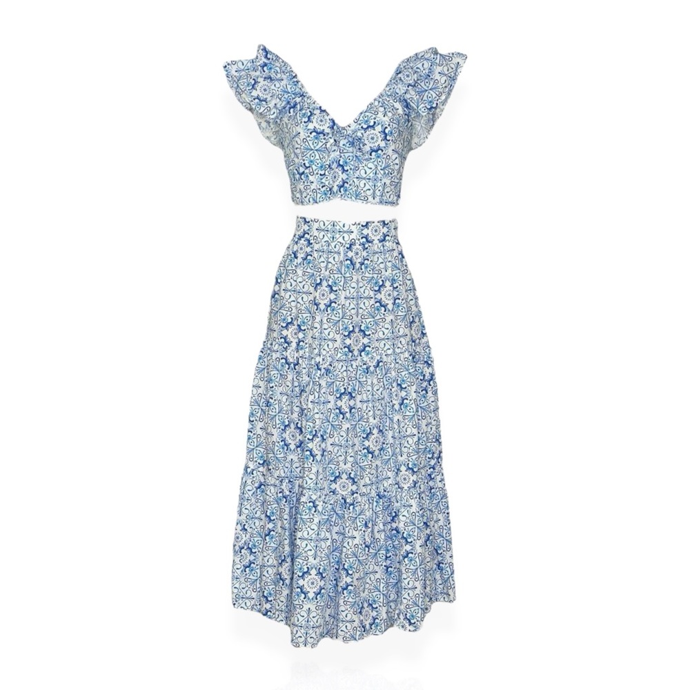 HILL HOUSE Set Alexa Top & Camilla Maxi Skirt, Blue Mosaic, XS